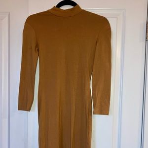 Forever 21 camel midi bodycon dress, mock neck, size small